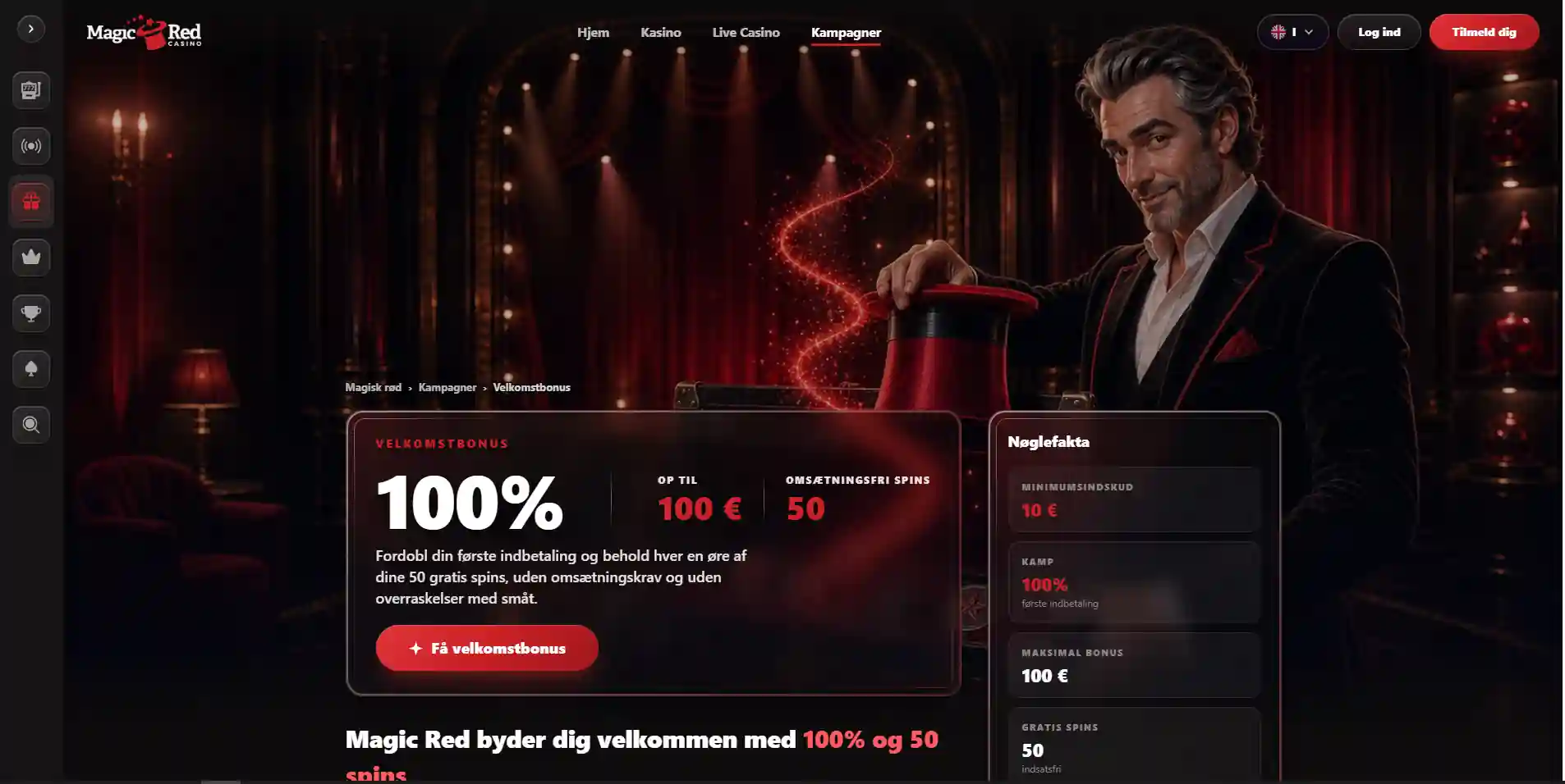 Magic Reds aktuelle velkomstbonus og hovedvilkår