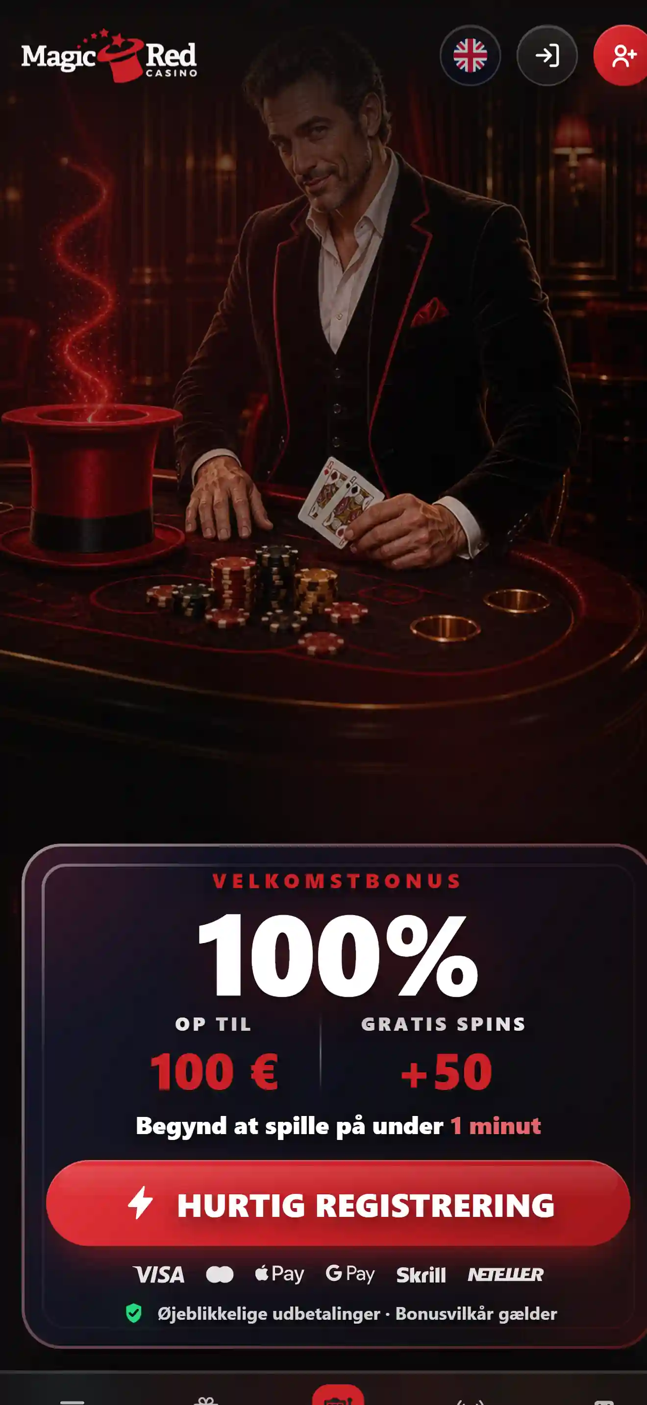 Magic Red vist i en webbrowser på en mobilskærm