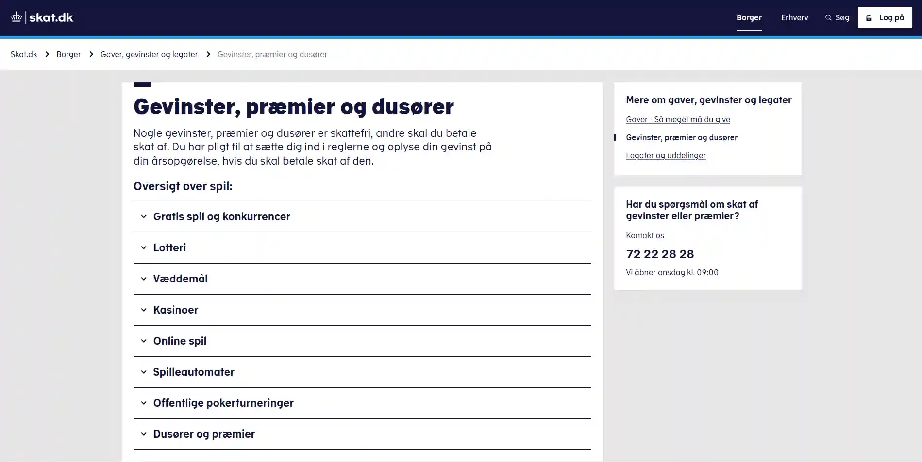 SKATs aktuelle vejledning om gevinster fra udenlandske online spil
